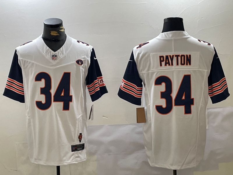 Men Chicago Bears 34 Payton White Retro three generations 2024 Nike Limited NFL Jersey style 1